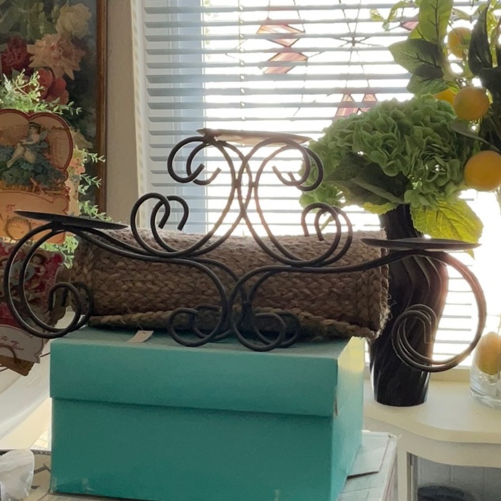 Elegant Black Wrought Iron Scroll 3 Tier Candle Holder